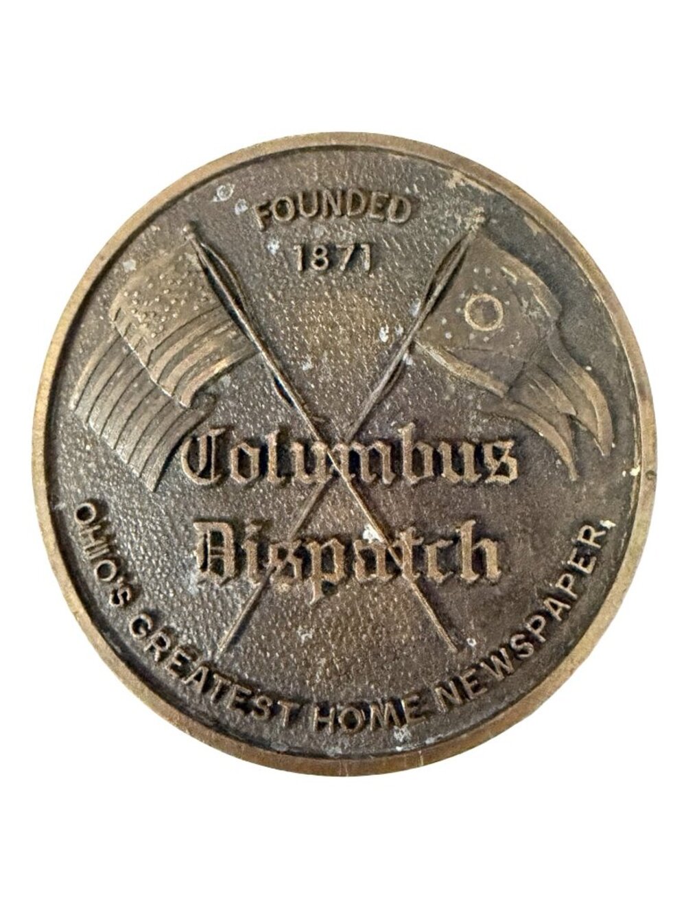 Vintage Columbus Dispatch Belt Buckle Founded 1871 Ohio's Greatest Home Newspape